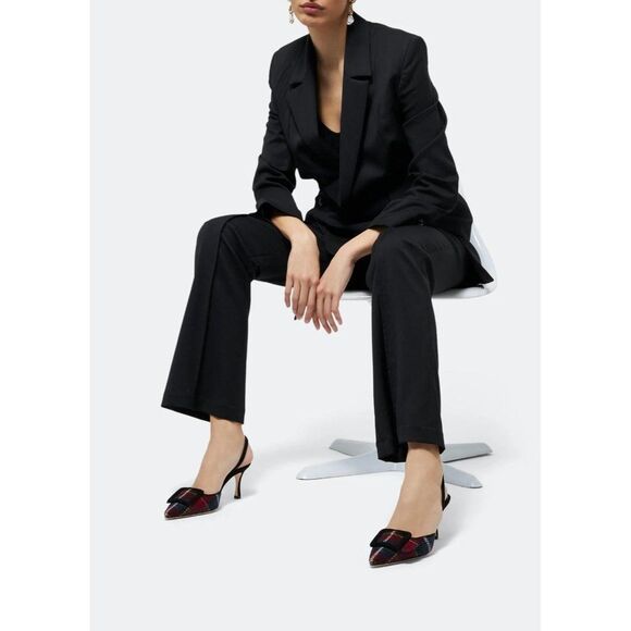 MANOLO BLAHNIK Maysale Red & Green Plaid Slingback Stiletto Sandals Size… - Picture 2 of 12